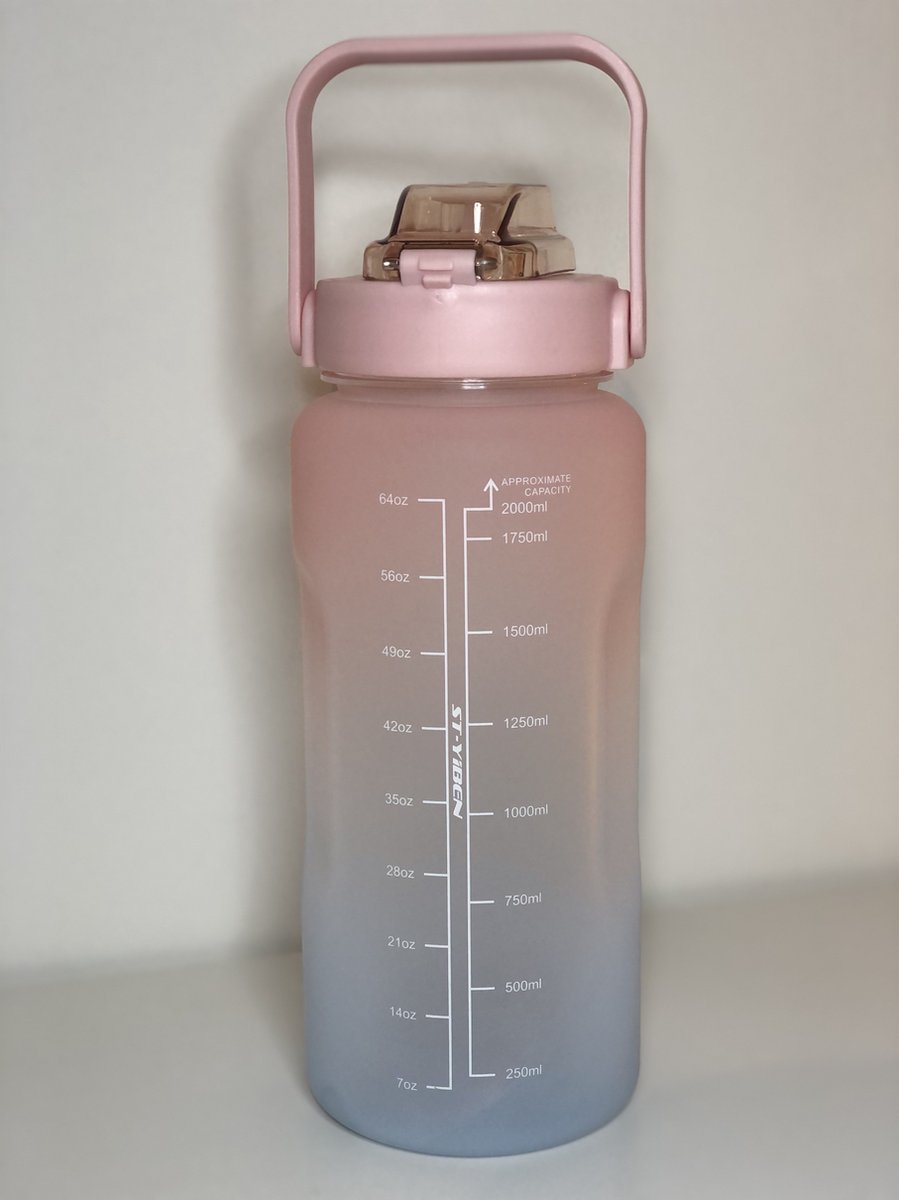 Water fles 2 Liter - Drink bottle - Water Bottle - pink blue