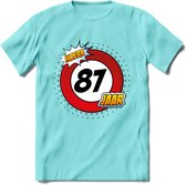 87 Jaar Hoera Verkeersbord T-Shirt | Grappig Verjaardag Cadeau | Dames - Heren | - Licht Blauw - XXL
