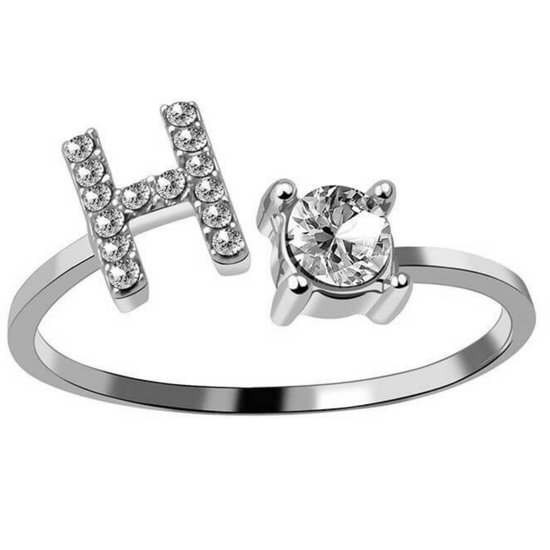 Ring Met Letter - Ring Met Steen - Letter Ring - Ring Letter - Initial Ring - Zilver Letter H - Cadeautje voor haar