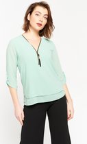 LOLALIZA Blouse met driekwartsmouw en rits - Licht Groen - Maat 34