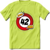42 Jaar Hoera Verkeersbord T-Shirt | Grappig Verjaardag Cadeau | Dames - Heren | - Groen - 3XL