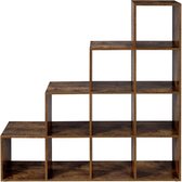 MEUBELEXPERT -Boekenkast - 10 Vakken - Archiefkast - Kast - Kasten - Hout - Bruin - Industrieel - 129,5 x 30,5 cmTrappenrek, boekenkast met 10 blokjes,