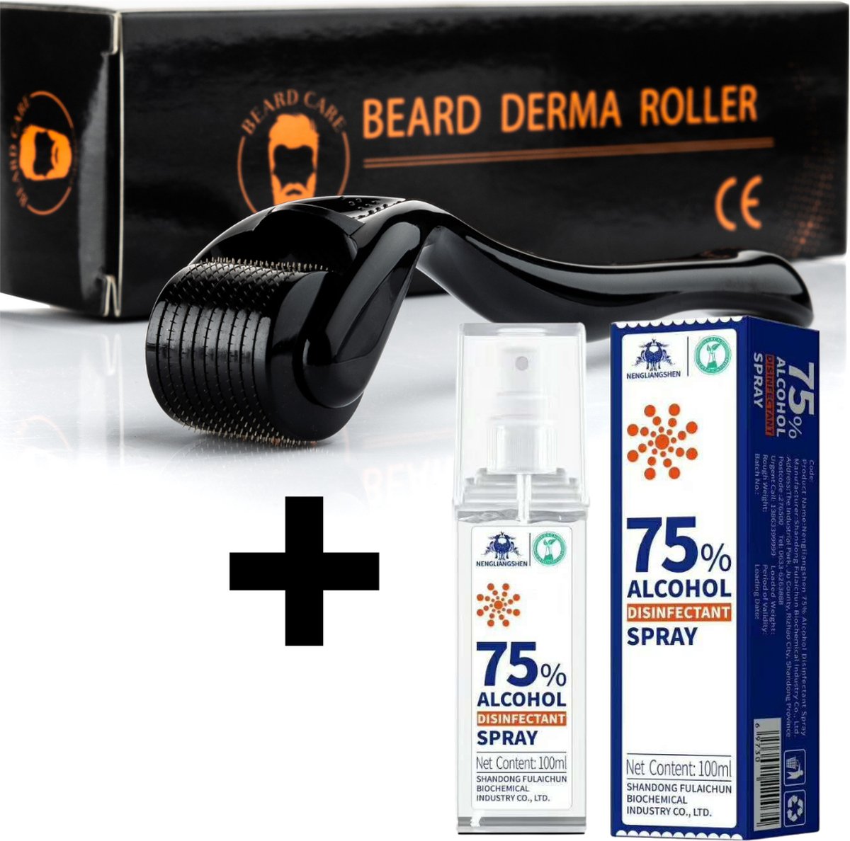 LB PRODUCTS - Baard / Derma Roller + Sanitizer 100ml - Ontsmetting spray - Baardgroei stimuleren - Baard verzorging - Steriel verpakt - 0,5mm