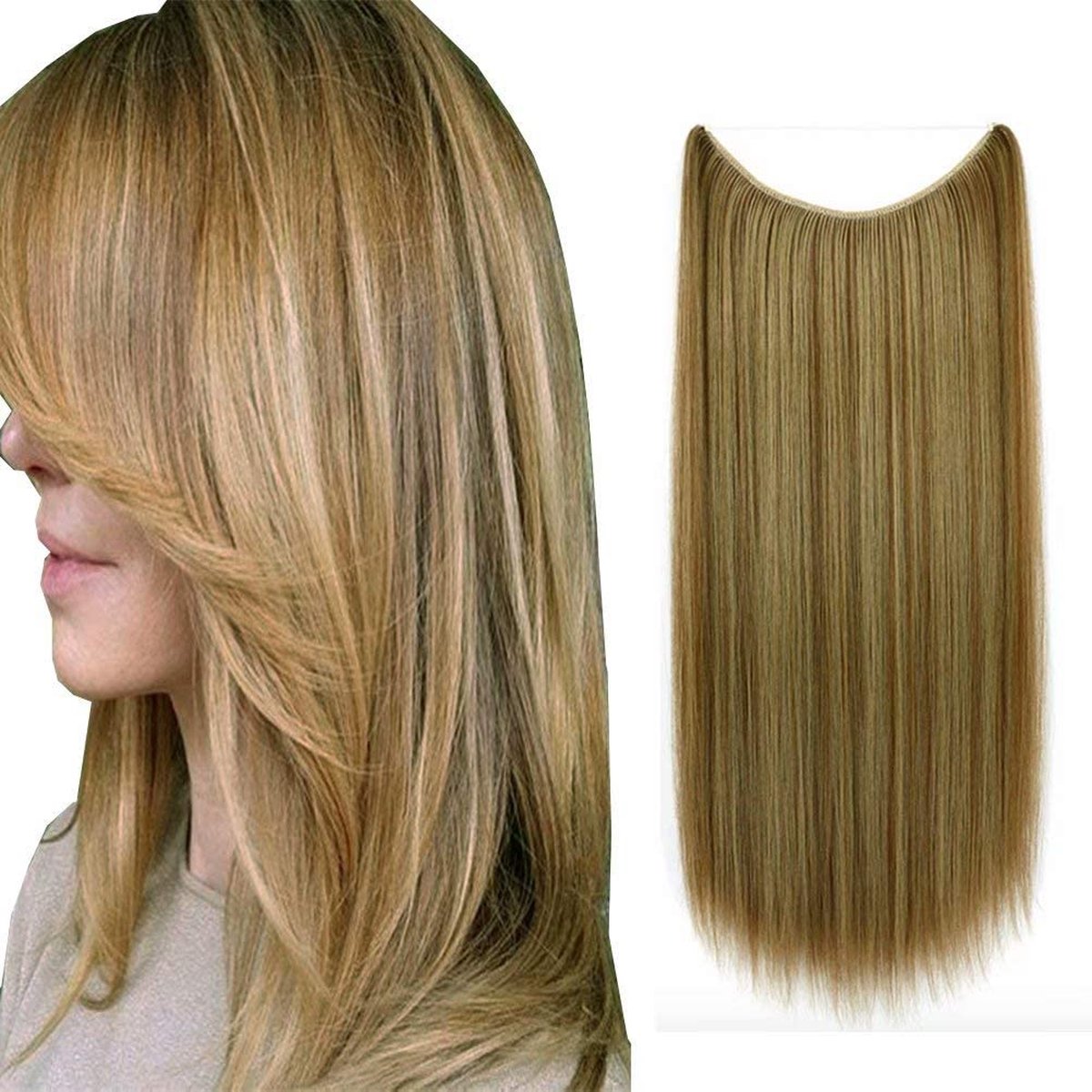Premium Fiber Synthetic Clip in Extensions Single / Wire Extensions - Straight - 55cm- (#12H24) Middle Golden Brown Highlight M02