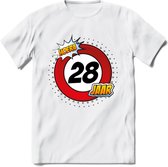 28 Jaar Hoera Verkeersbord T-Shirt | Grappig Verjaardag Cadeau | Dames - Heren | - Wit - L