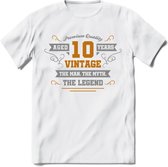 10 Jaar Legend T-Shirt | Goud - Zilver | Grappig Verjaardag Cadeau | Dames - Heren | - Wit - XXL