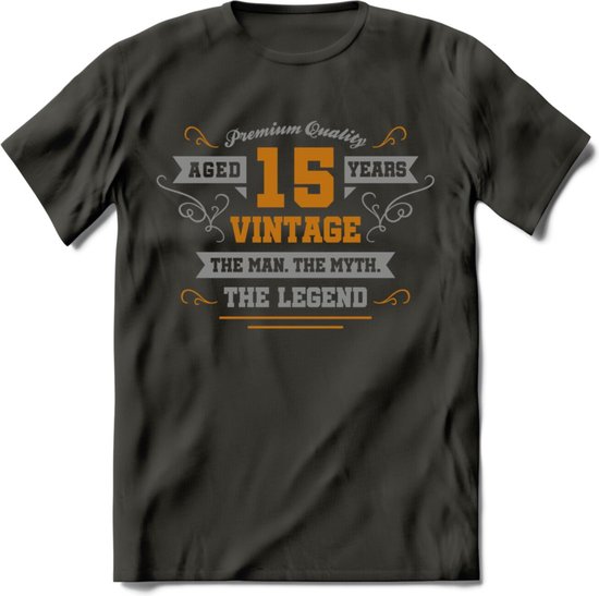 15 Jaar Legend T-Shirt | Goud - Zilver | Grappig Verjaardag Cadeau | Dames - Heren | - Donker Grijs - XL