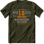15 Jaar Legend T-Shirt | Goud - Zilver | Grappig Verjaardag Cadeau | Dames - Heren | - Leger Groen - S