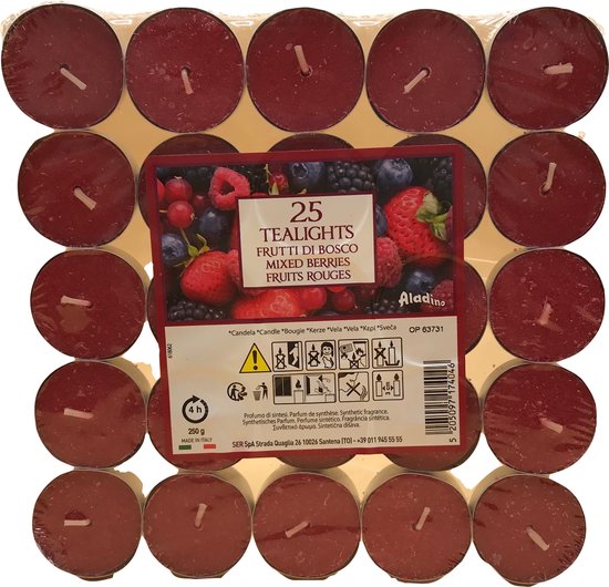 100 Theelichten Mixed Berries / Rode Vruchten Aladino, Italy