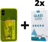 Crystal Backcase Transparant Shockproof Met Pasjeshouder Hoesje iPhone X Geel - 2x Gratis Screen Protector - Telefoonhoesje - Smartphonehoesje