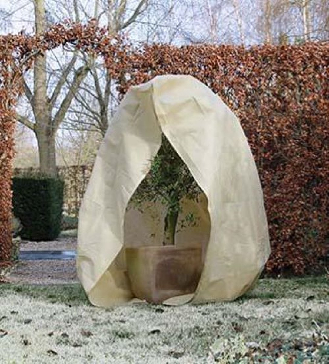 Winterafdekhoes, beschermhoes vorst, Ø200x250 cm beige, plantenhoes, vorstbescherming boom
