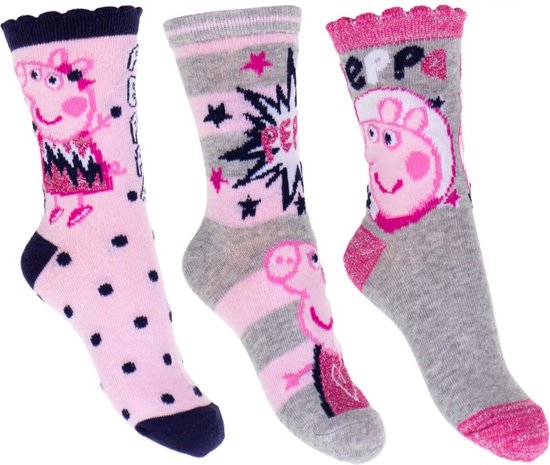 Set van 3 paar sokken van Peppa Big maat 31/34, roze/grijs/zwart