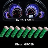 8x T5 (1 LED) GROEN  CANBus Led Lamp 8-Stuks | 5050 | T5L200G  | 205 Lumen | 12V | 1 SMD | Verlichting | W3W W1.2W Led Auto-interieur Verlichting Dashboard Warming Indicator Wig auto Instrument Lamp | Autolamp | Autolampen |