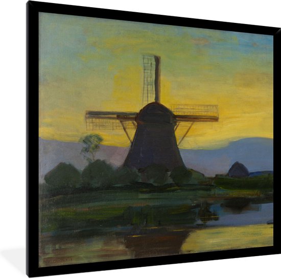Fotolijst incl. Poster - Oostzijdse molen - Piet Mondriaan - 40x40 cm - Posterlijst
