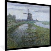 Fotolijst incl. Poster - Oostzijdse molen aan het Gein bij maanlicht - Piet Mondriaan - 40x40 cm - Posterlijst