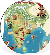 Une illustration de la carte de l'Inde en style cartoon Cercle mural aluminium ⌀ 60 cm - impression photo sur cercle mural / cercle vivant / cercle jardin (décoration murale)