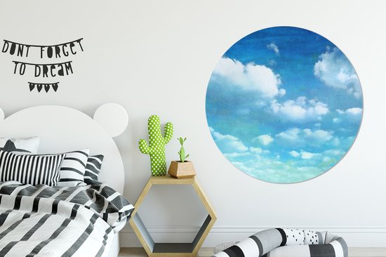 WallCircle - Wandcirkel - Muurcirkel - Wolken - Waterverf - Zomer - Aluminium - Dibond - ⌀ 120 cm - Binnen en Buiten XXL