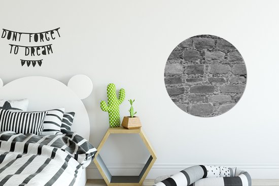 WallCircle - Cercle Mural - Cercle Mural - Mur - Pierre - Antique - Zwart - Wit - Aluminium - Dibond - 60x60 cm - Intérieur et Extérieur