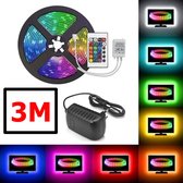 RGB IP20 LED Strip SMD3528 60led p/m met adapter en RGB controller - 3 METER Compleet - Plug en Play