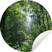 WallCircle - Muurstickers - Behangcirkel - Zon breekt door de bomen van het oerwoud in het Nationaal park Corcovado - ⌀ 140 cm - Muurcirkel - Zelfklevend - Ronde Behangsticker
