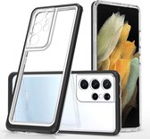 Samsung S21 Ultra hoesje transparant cover met bumper Zwart - Ultra Hybrid hoesje Samsung Galaxy S21 Ultra case