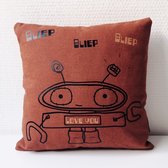 Planet Puk | Robot kussentje - roestbruin | 30 x 30 cm | babykamer decoratie | kinderkamer accessoire | jongenskamer | robotkamer | handgemaakt |