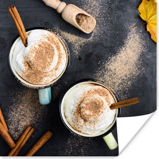 Poster Vue aérienne d'un café d'automne servi à la cannelle - 100x100 cm XXL