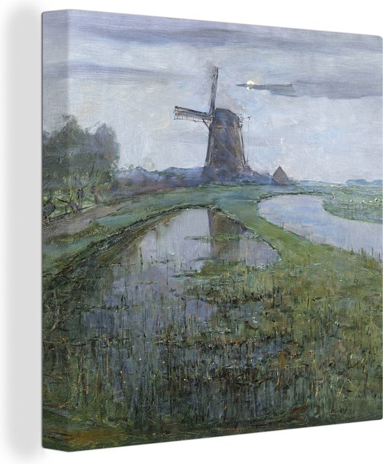 Canvas Schilderij Oostzijdse molen aan het Gein bij maanlicht - Piet Mondriaan - 50x50 cm - Wanddecoratie