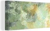 Canvas schilderij - Olieverf - Groen - Goud - Kunst - Abstract - Woonkamer - Slaapkamer decoratie - Foto op canvas - Canvasdoek - Kamer decoratie - 40x20 cm - Wanddecoratie