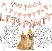 Verjaardagsset voor de hond Goud / Rose -  Hond Verjaardag Feestartikelen -  Huisdier Feestdecoratie - Hond Paw Print Ballonnen - Foil Ballonnen  - Banner - Pawty Letters Decoratie