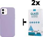 Siliconen Backcover Hoesje iPhone 12 Mini Paars - 2x Gratis Screen Protector - Telefoonhoesje - Smartphonehoesje