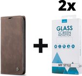 CaseMe Bookcase Pasjeshouder Hoesje iPhone 12 Pro Max Bruin - 2x Gratis Screen Protector - Telefoonhoesje - Smartphonehoesje