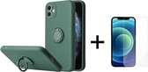 Apple iPhone 13 Pro Back Cover | Telefoonhoesje | Ring Houder | Donker Groen + 1x Screenprotector