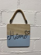 Wandbord "home" - Hout + metalen letters - 15x15x1cm - Wanddecoratie - Woonaccessoires