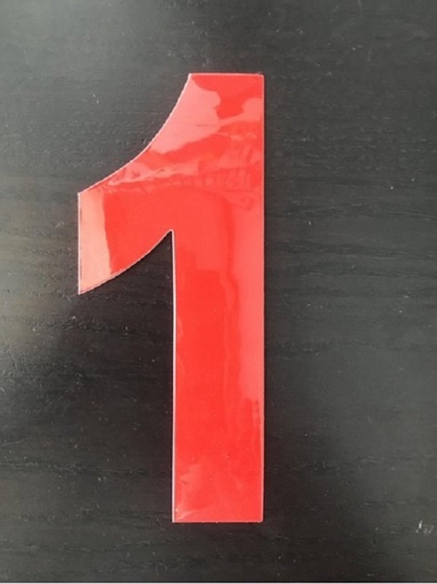 Reflecterend Cijfersticker: 1 ROOD 16,5cm  - Brievenbussticker, Plaknummer, Huisnummersticker, Kliko sticker, Containersticker