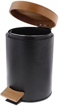 CP Xtreme - Pedaalemmer bamboe - mat zwart - 3 liter - badkamer - keuken - kantoor – slaapkamer