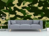 Professioneel Fotobehang camouflage legergroen van stippen - groen - Sticky Decoration - fotobehang - decoratie - woonaccessoires - inclusief gratis hobbymesje - 385 cm breed x 260 cm hoog - 