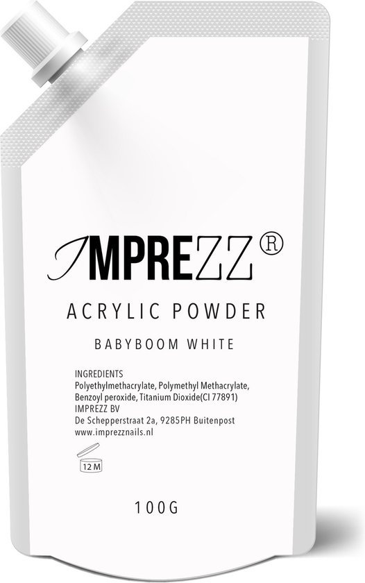 IMPREZZ® acrylpoeder Refill - acrylic powder Babyboom White 100 gr. - Soft white