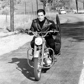 Dibond - Filmsterren / Retro - Elvis Presley in wit / grijs / zwart - 120 x 120 cm.