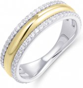 Schitterende Zilveren Ring 14 Karaat Goud en Zirkonia's 17,25 mm. (maat 54) | Damesring | Jonline
