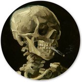 Wandcirkel Kop van Skelet met brandende Sigaret - 45 cm - Aluminium; Dibond - Schilderij Oude Meesters