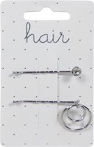 Haarspeld - Haarschuifje 5.0cm Strass Steentje en Hangende Cirkels - Zilver - 2 stuks