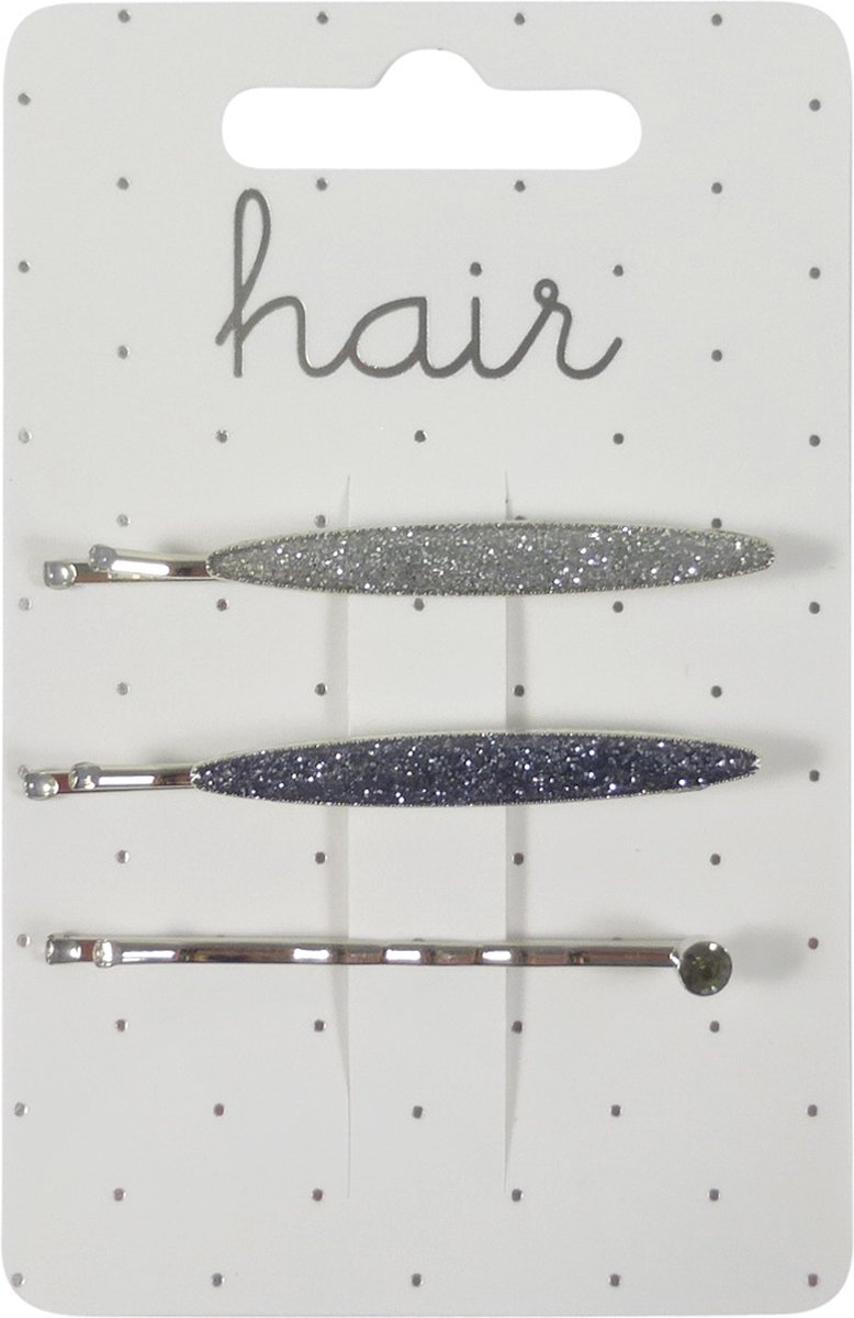 Haarspeld - Haarschuifje 5.0cm Assorti Glitter Epoxy en Strass Steen - Zilver/Grijs - 3 stuks