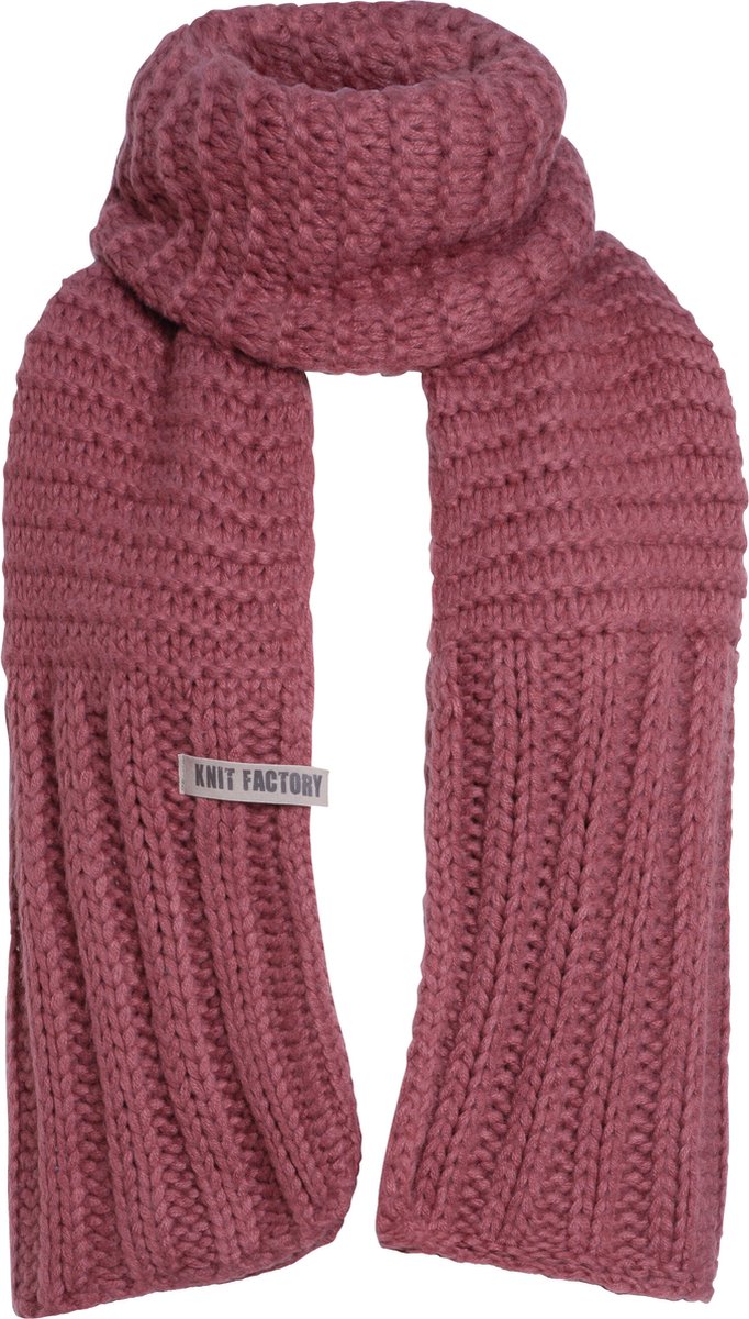 Knit Factory Alex Gebreide Sjaal Dames & Heren - Warme Wintersjaal - Grof gebreid - Langwerpige sjaal - Wollen sjaal - Heren sjaal - Dames sjaal - Unisex - Stone Red - Rood - 200x45 cm