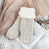 Wanten - Handschoenen - Dames - gebreid met nepbont - fleece voering - one size - Beige wit met parels