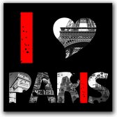 Dibond - Stad / Parijs - Collage PARIS in rood / wit / zwart / grijs - 100 x 100 cm.