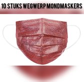 Glitter wegwerp mondmaskers - Rood - per 10 stuks