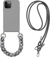 CF Pack - iPhone 12 Mini Cover With Neck Cord Grijs Grey Fashion Cover Girls Cross Neck Phone Case For Silicone Hanging Rope Mobile Phone Case Hoesje Siliconen