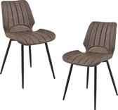 Eetkamerstoel - Set van 2 stoelen - Kunstleer & metaal - Donker bruin & zwart - Afmeting (HxBxD) 77 x 57,5 x 46 cm