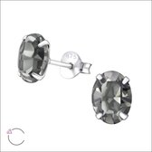 Aramat jewels ® - Ovale oorbellen black diamond kristal 925 zilver 8x6mm